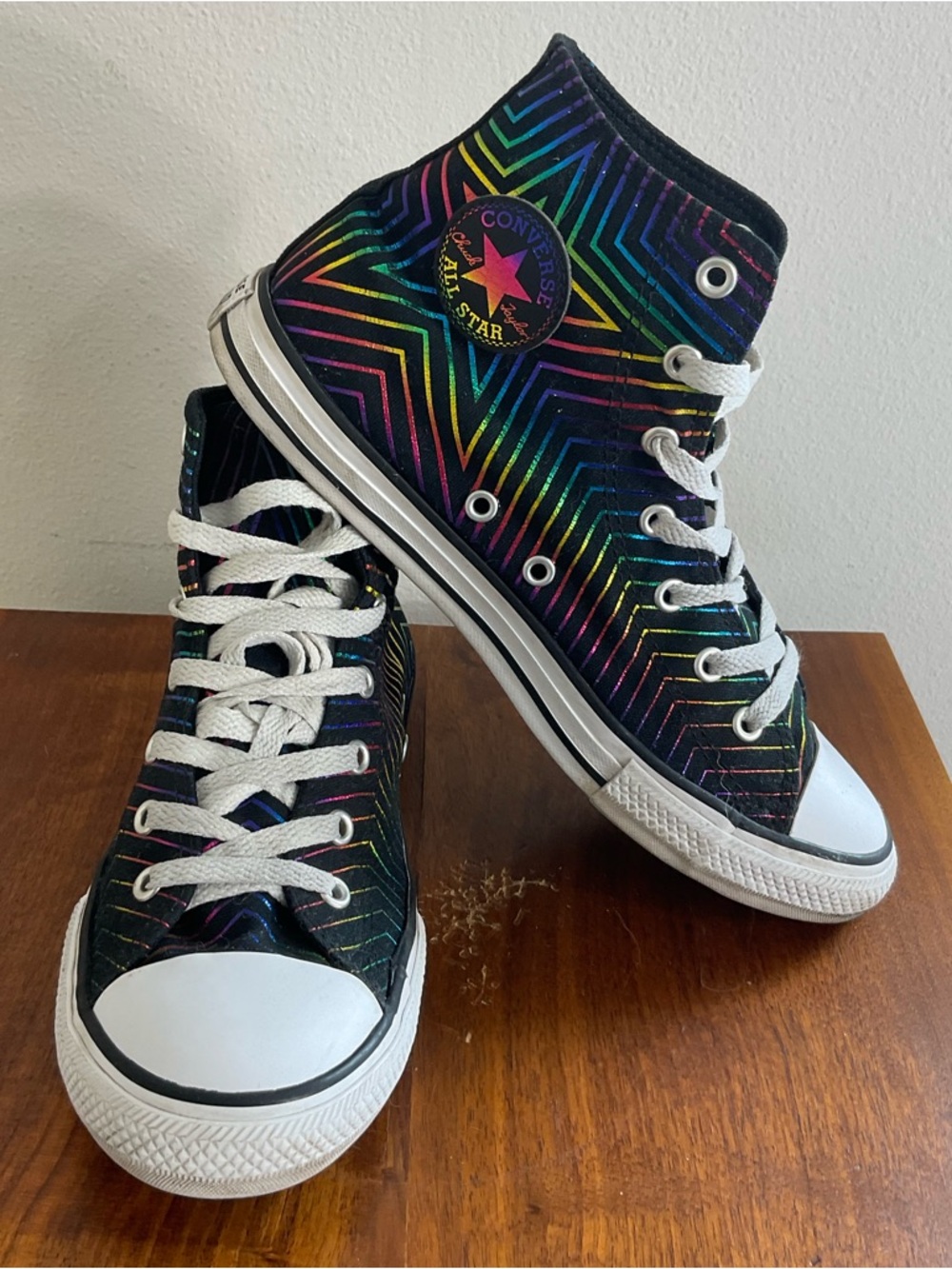 Converse All of the stars rainbow metallic high tops women’s size 5